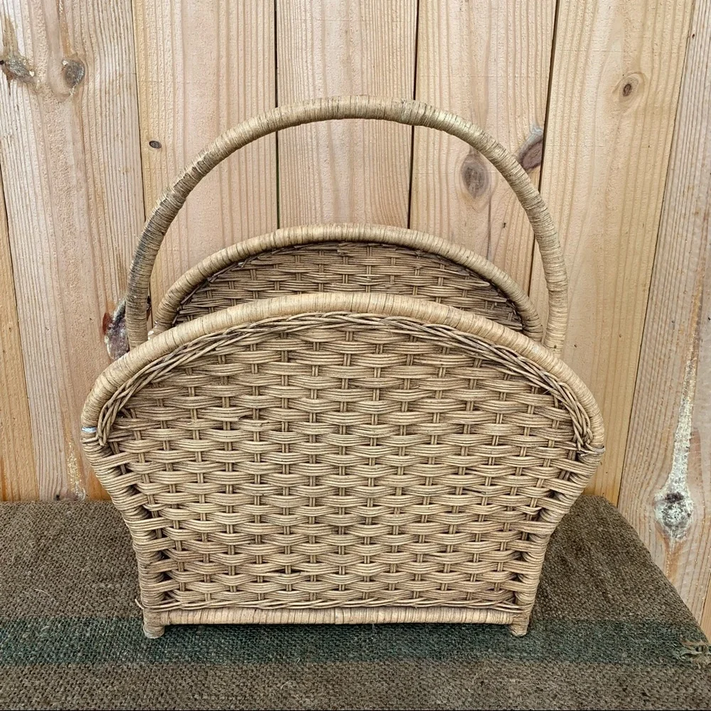 Vintage Rattan Wicker Magazine Rack Basket